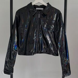 MY MUM MADE IT Black Glossy Iridescent Collared Jacket